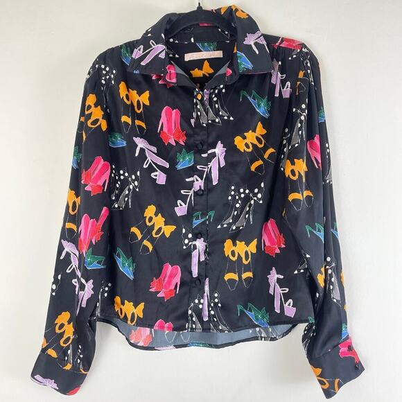 Hutch Black Blouse Long Sleeve Heel Print Size Small - Picture 1 of 6